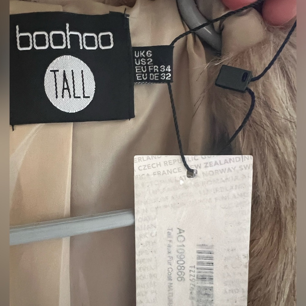 Boohoo Faux fur coat Tall womens size 2 NWT brown/cream - Picture 4 of 8